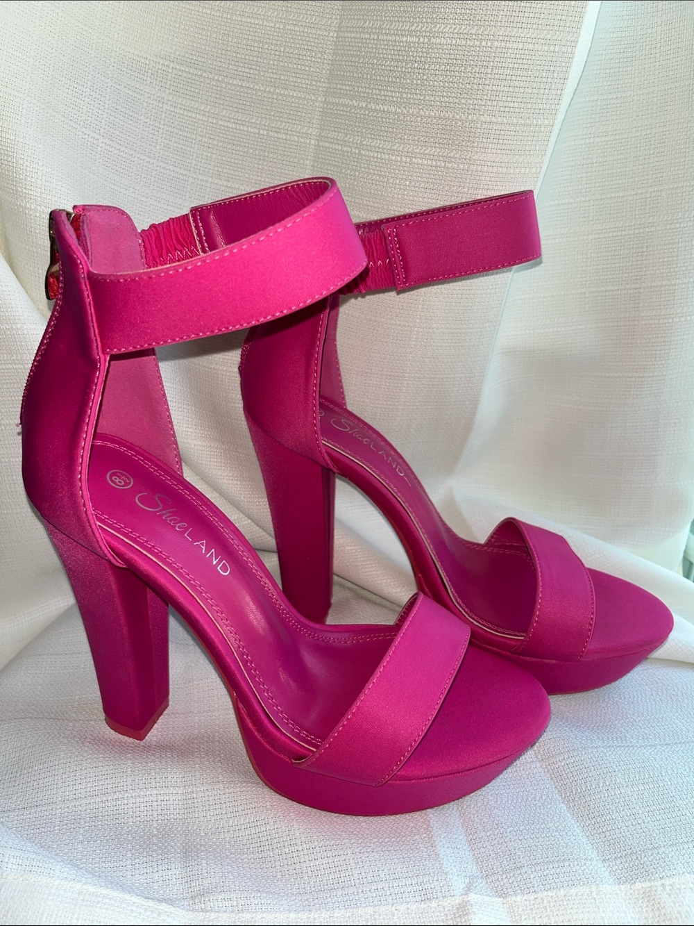 ShoeLand Hot Pink Ankle Strap Platform Heels